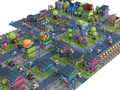  Low Poly Cartoon City Pack 3D model