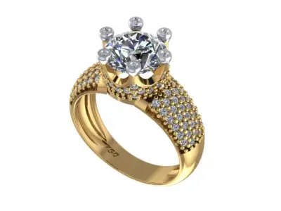 3 models Luxury Solitaire Ring with Center Stone Pave Band 3D print model