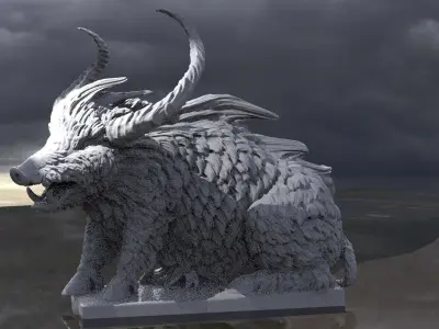 Horned Wild Boar Statue 3D model