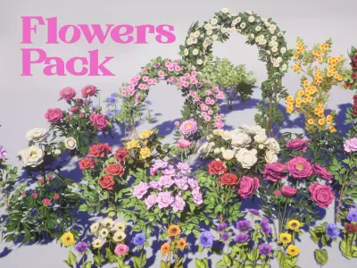 Flowers Pack Low-poly 3D model