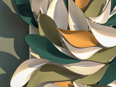 Modern Organic Leaf Desk With Wall Art 3D model