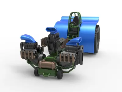 Pulling tractor with 3 engines V8 Version 6 Scale 1 to 25 3D print model