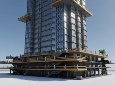 Highrise Building with dirty design and interior Low-poly 3D model