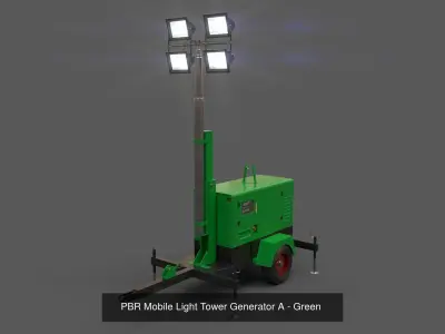 PBR Mobile Light Tower Generator and Oil Drum 3D Model Pack