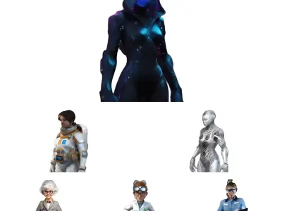 Futuristic Team Ensemble - Sci-Fi Figures Collection 3D print model