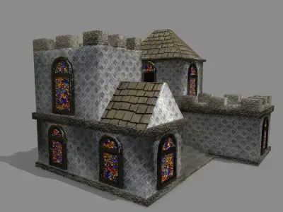 Castle stained glass house Low-poly 3D model