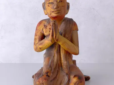 Antique Burmese Gilded Praying Monk 3D model