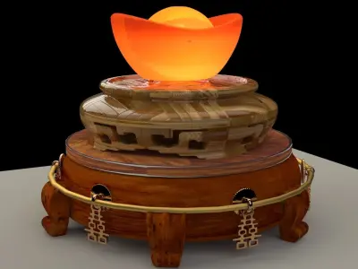 Chinese gold ingot with display stand 3D model