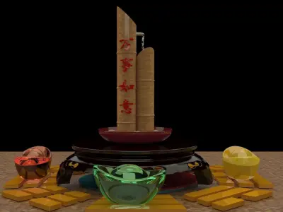  Chinese bamboo water fountain    3D model