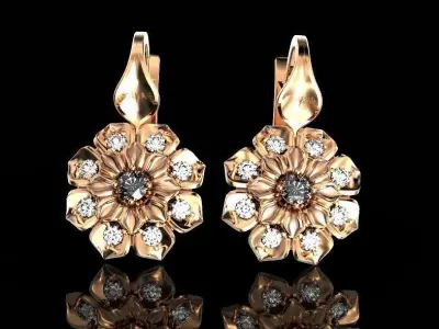  luxury earrings in the shape of a flower with diamonds 472 3D print model