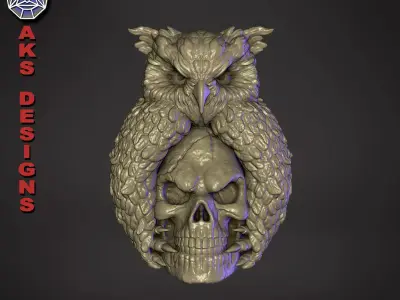 Skull and owl v1 Bas relief for home decoration 3D print model