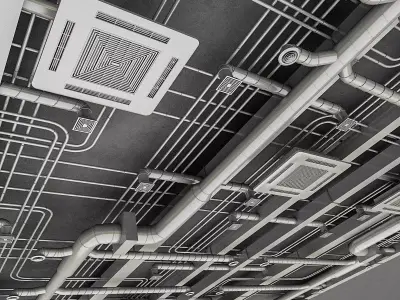 3D Ventilation Model ceiling with pipes and wires Low-poly 3D model