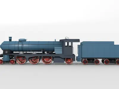 Blue Bavarian steam locomotive 3D model