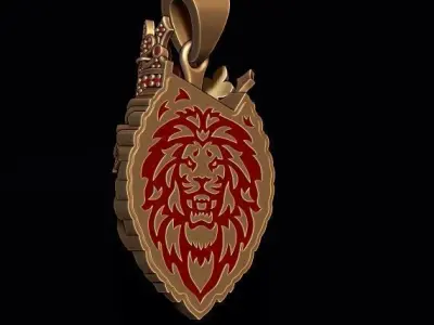 Leon pendant with diamonds and crown 026 3D print model