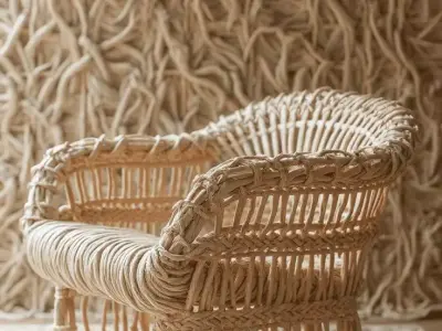 Woven Rattan Chair 3D Boho Lounge Seat Textured Low-poly 3D model