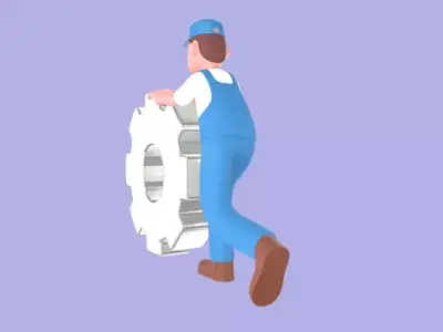 Stylized 3D Male Mechanic Character - Cartoon Smiling Tire Pose 3D model