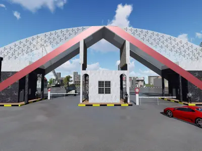 Gate entrance to parking lot Low-poly 3D model