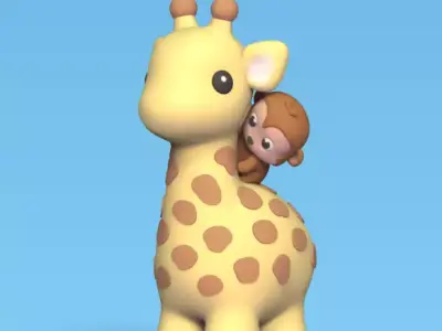 Giraffe with Monkey 3D print model