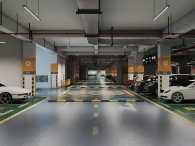 Modern Underground Parking Garage 3D Model Low-poly 3D model