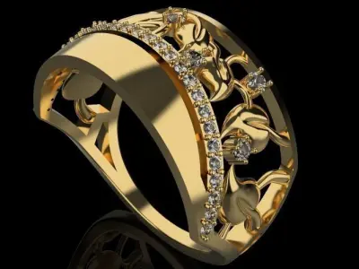 beautiful ring with leaves 3D print model