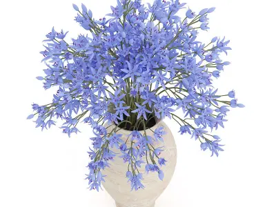 Blue Flowers in Ceramic Vase 3D model