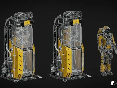  Sci-Fi Space Engineer with Containment Unit Low-poly 3D model