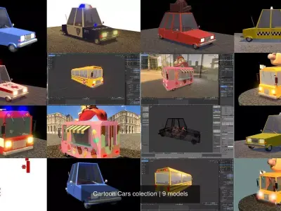 Cartoon Cars colection 3D Model Pack
