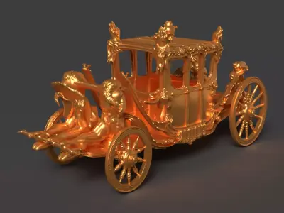 Chinese ancient golden  carriage   Low-poly 3D model
