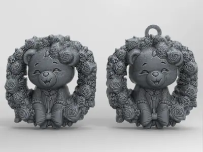 cute girl teddy flower decor  3D print model