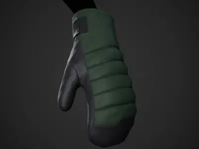 Green And Black Snowboard Gloves  Low-poly 3D model