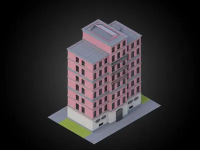Building brick and concrete material full exterior architecture Low-poly 3D model