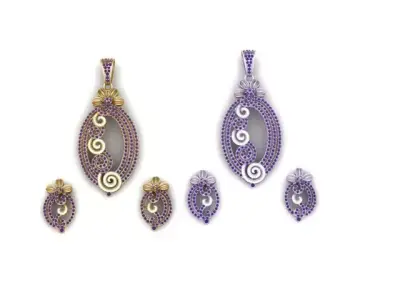 Designer Pendant Earrings Set 3D print model