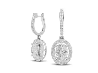 Oval Diamond Drop Earrings with Bali 3D print model