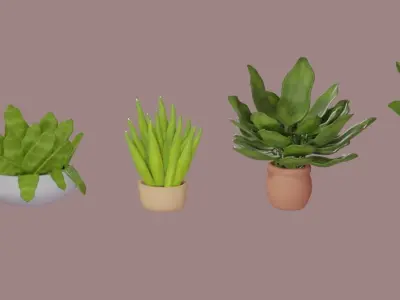 Cute Cartoon Houseplant Pack Low-poly 3D model