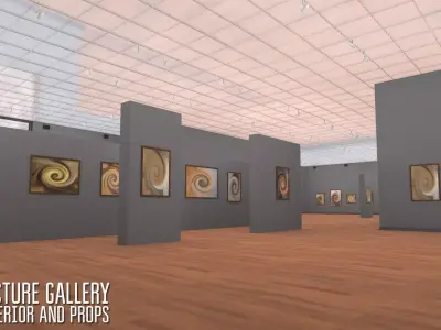 Picture gallery - interior and props Low-poly 3D model