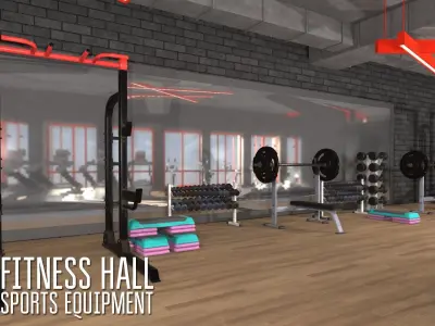 Fitness hall - sports equipment 3D model