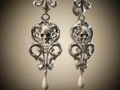 Earrings with skulls and patterns 3D print model