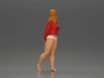 sexy girl in bikini and shirt walking and posing 3D print model