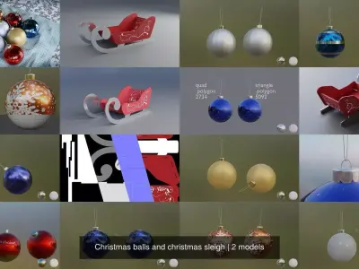 Christmas balls and christmas sleigh 3D Model Collection