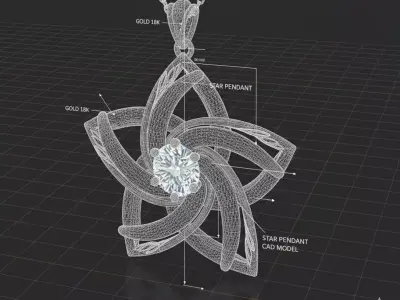 Eternal Star Blossom Pendant  Luxury Gold Diamond Floral Design 3D print model