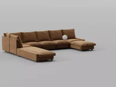 modern  elegant brown sectional sofa Free 3D model