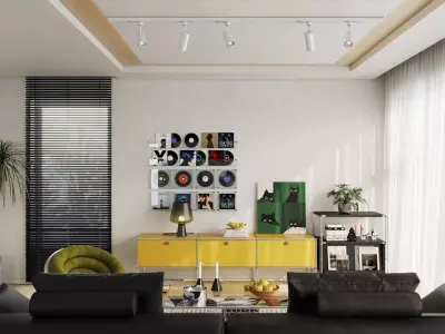 Bauhaus Memphis living and dining room interior 3D model