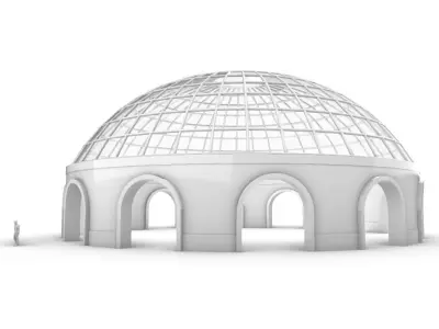 Dome Pavilion with Square Wireframe Structure and Panels 3D model