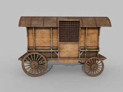 Wooden Western Wagon  Low-poly 3D model