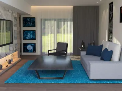 interior modern living room with rug Free 3D model
