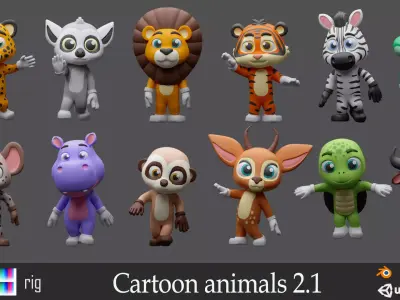 Cartoon character animals 2 01 Low-poly 3D model