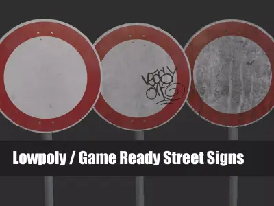 Lowpoly CITY TRAFFIC STREET SIGN Prohibition VR AR Games 3D PBR  Low-poly 3D model