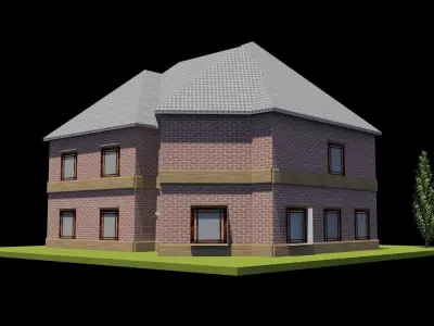 Two Stories House with interiors Model D52A Free 3D model