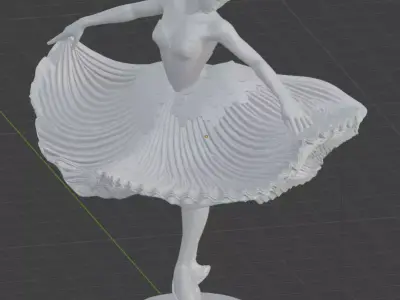 Monochrome Ballerina Sculpture Marble Dancer Flowing Tutu 3D Low-poly 3D model