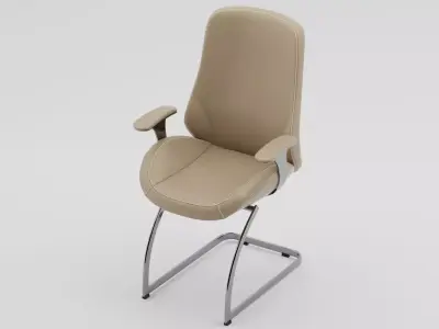 Beige Leather Visitor Conference Chair Chrome Cantilever PBR 3D model